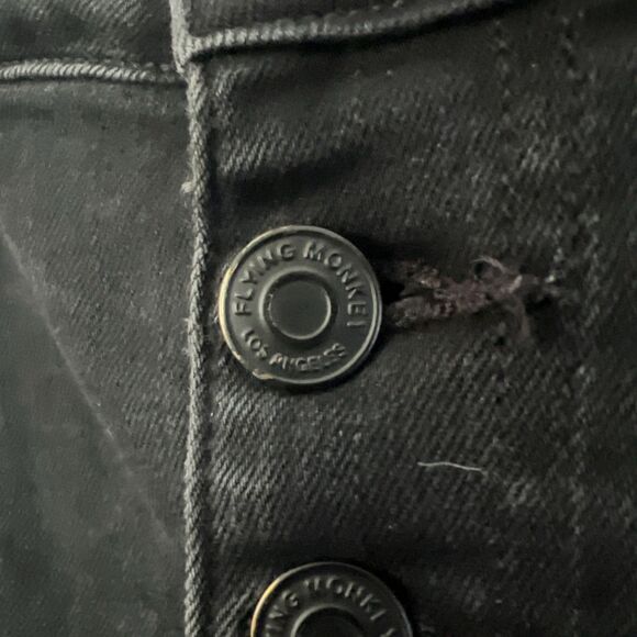 Flying Monkey Black Jeans Women's 32 Chew Hem Button Fly Stretch High Rise - Picture 7 of 12